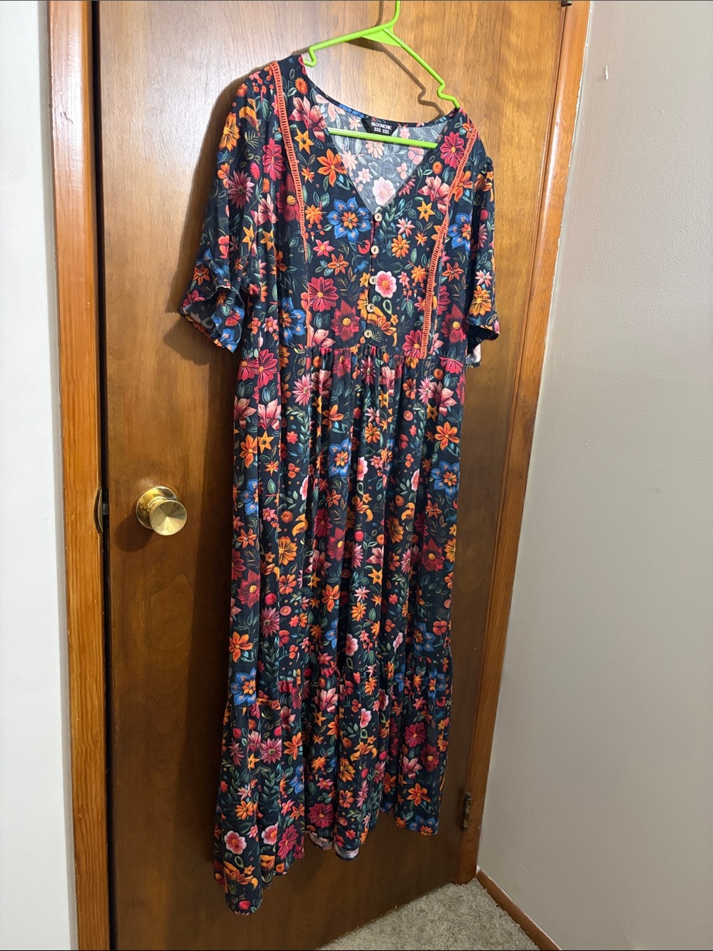 BloomChic Black Floral Maxi Dress with Pink, Orange & Blue Flowers